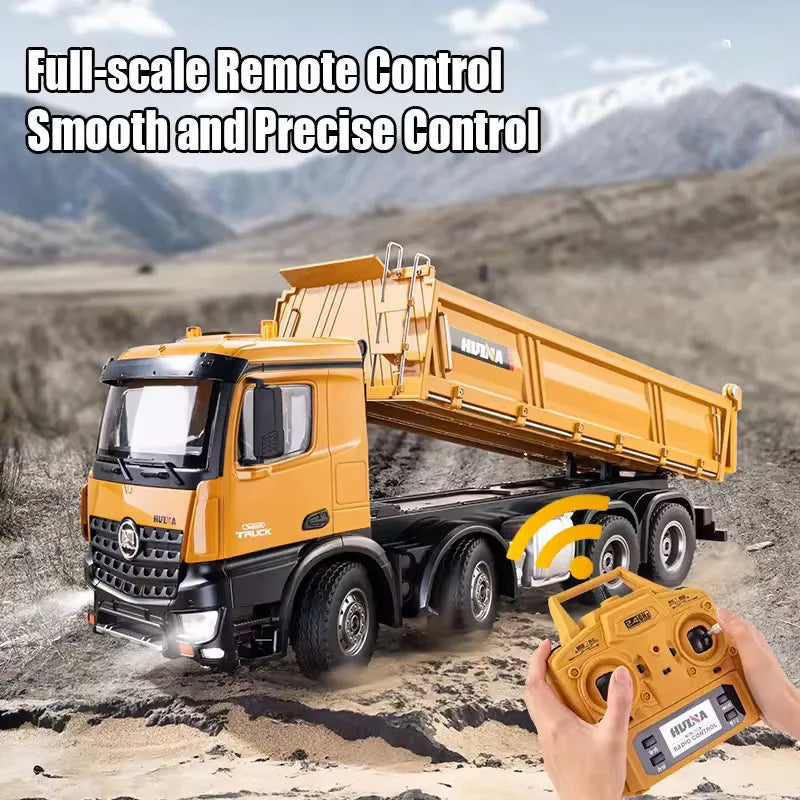HKM-934675 1/14 Scale Heavy-Duty Remote Control Dump Truck with Lights for Indoor and Outdoor Use