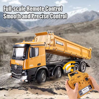 HKM-934675 1/14 Scale Heavy-Duty Remote Control Dump Truck with Lights for Indoor and Outdoor Use