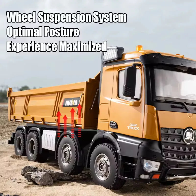HKM-934675 1/14 Scale Heavy-Duty Remote Control Dump Truck with Lights for Indoor and Outdoor Use