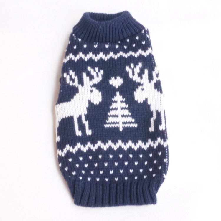 HKM-934675 Christmas Elk Reindeer Sweater for Small to Extra Large Dogs in Blue and Red