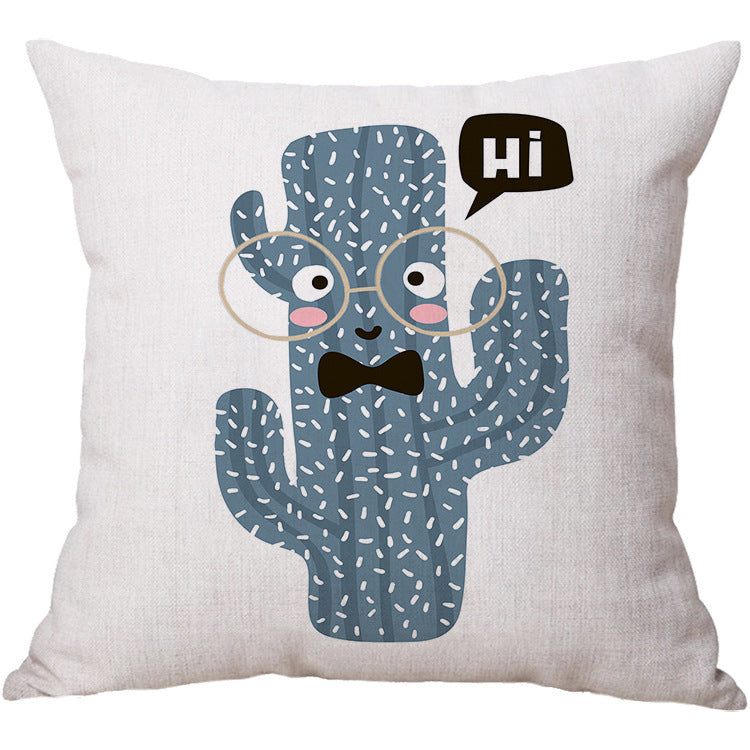 HKM-934803 Linen Cotton Blend Pillowcase - 45x45cm, White, Digital Print Design