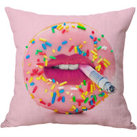 HKM-934803 Linen Cotton Blend Pillowcase - 45x45cm, White, Digital Print Design