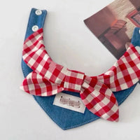 HKM-934995 Western Denim Bow Scarf for Pets - Spring and Autumn Style