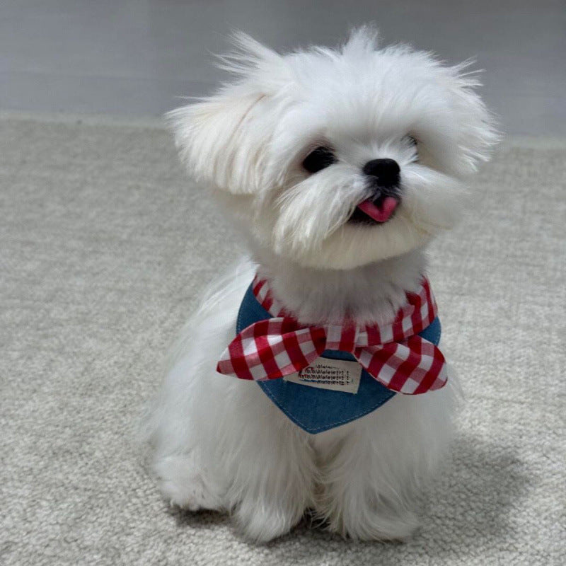HKM-934995 Western Denim Bow Scarf for Pets - Spring and Autumn Style