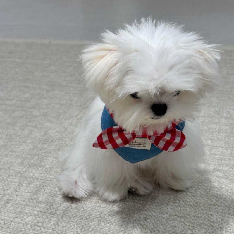 HKM-934995 Western Denim Bow Scarf for Pets - Spring and Autumn Style