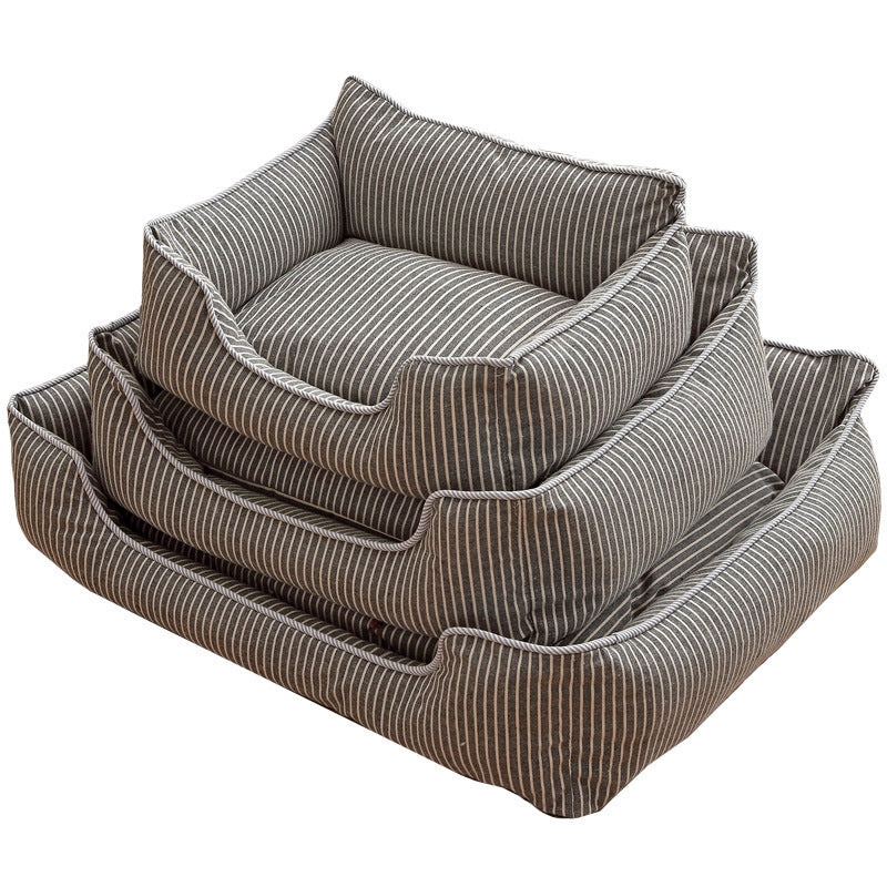 HKM-935059 Cotton and Linen Striped Pet Nest in Classic and Luxury Styles, Multiple Sizes Available
