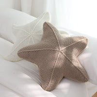 HKM-935379 Hand-Knitted Starfish-Shaped Pillow in Coral Orange, Milky White, and Khaki, 50x50CM