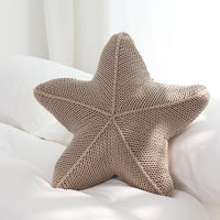 HKM-935379 Hand-Knitted Starfish-Shaped Pillow in Coral Orange, Milky White, and Khaki, 50x50CM