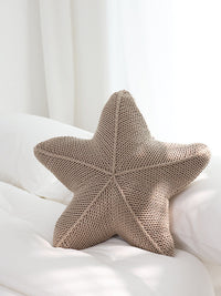 HKM-935379 Hand-Knitted Starfish-Shaped Pillow in Coral Orange, Milky White, and Khaki, 50x50CM