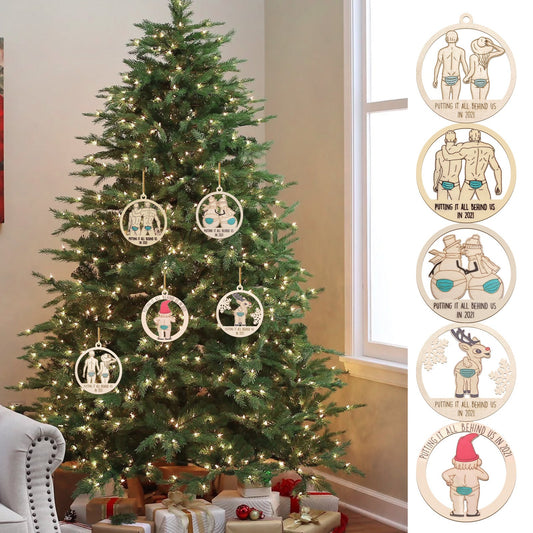 HKM-936019 Wooden Christmas Tree with Hangable Ornaments, 8x8cm, Available in Multiple Styles