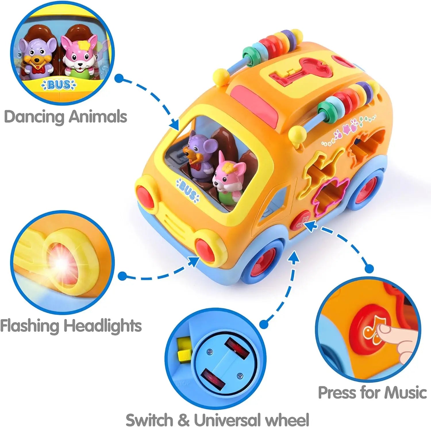 Educational Baby Bus with Animal Blocks - Musical Learning Toy for Infants and Toddlers