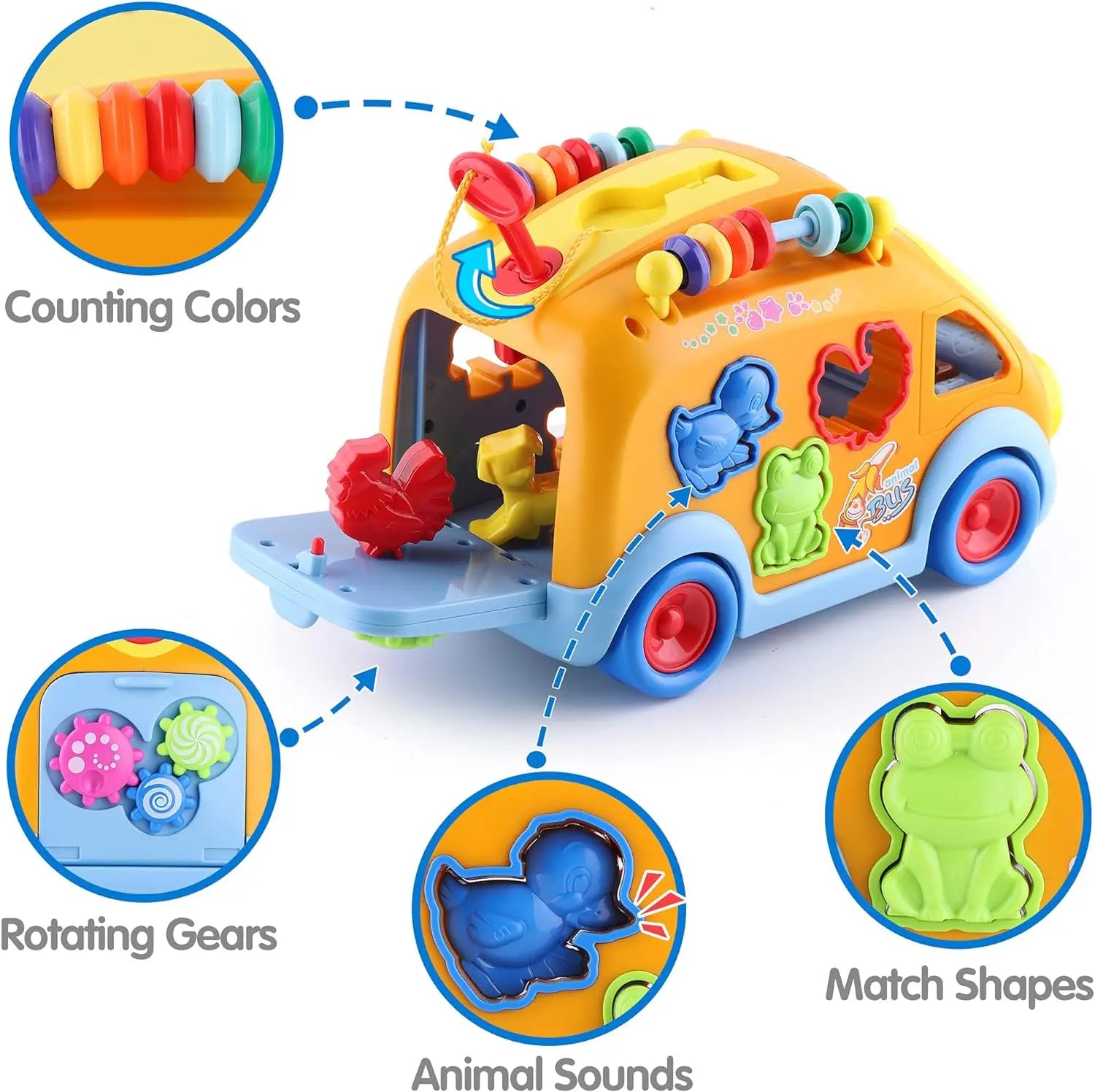 Educational Baby Bus with Animal Blocks - Musical Learning Toy for Infants and Toddlers
