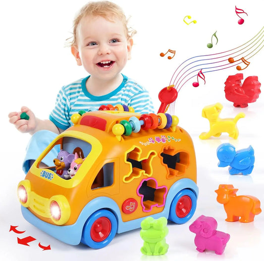 Educational Baby Bus with Animal Blocks - Musical Learning Toy for Infants and Toddlers