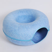 HKM-936403 Dual-Use Cat Nest and Tunnel in Grey Felt - Removable, Washable, Interactive Pet Play Space