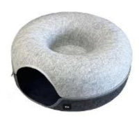 HKM-936403 Dual-Use Cat Nest and Tunnel in Grey Felt - Removable, Washable, Interactive Pet Play Space