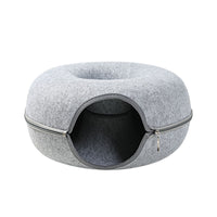 HKM-936403 Dual-Use Cat Nest and Tunnel in Grey Felt - Removable, Washable, Interactive Pet Play Space