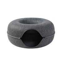 HKM-936403 Dual-Use Cat Nest and Tunnel in Grey Felt - Removable, Washable, Interactive Pet Play Space