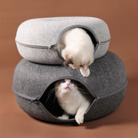 HKM-936403 Dual-Use Cat Nest and Tunnel in Grey Felt - Removable, Washable, Interactive Pet Play Space