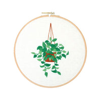 HKM-936403 Hand Embroidered Green Plant Cross Stitch Wall Art on Cotton Canvas