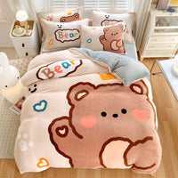 HKM-936403 Large Cartoon Anime Milk Fiber Four-piece Bedding Set for Autumn and Winter