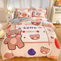 HKM-936403 Large Cartoon Anime Milk Fiber Four-piece Bedding Set for Autumn and Winter