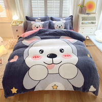 HKM-936403 Large Cartoon Anime Milk Fiber Four-piece Bedding Set for Autumn and Winter