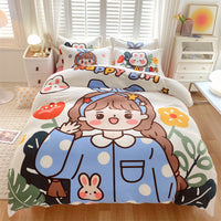 HKM-936403 Large Cartoon Anime Milk Fiber Four-piece Bedding Set for Autumn and Winter