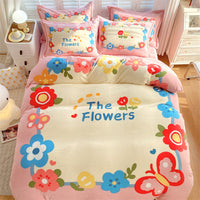 HKM-936403 Large Cartoon Anime Milk Fiber Four-piece Bedding Set for Autumn and Winter