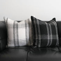 HKM-936531 Modern Simple Coarse Knitted Black and White Checkered Throw Pillowcase - 45x45cm, 30x50cm, 50x50cm Options