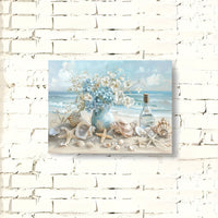 HKM-936659 Framed Blue Vase Floral Canvas Art with Wooden Frame for Home and Office Decor