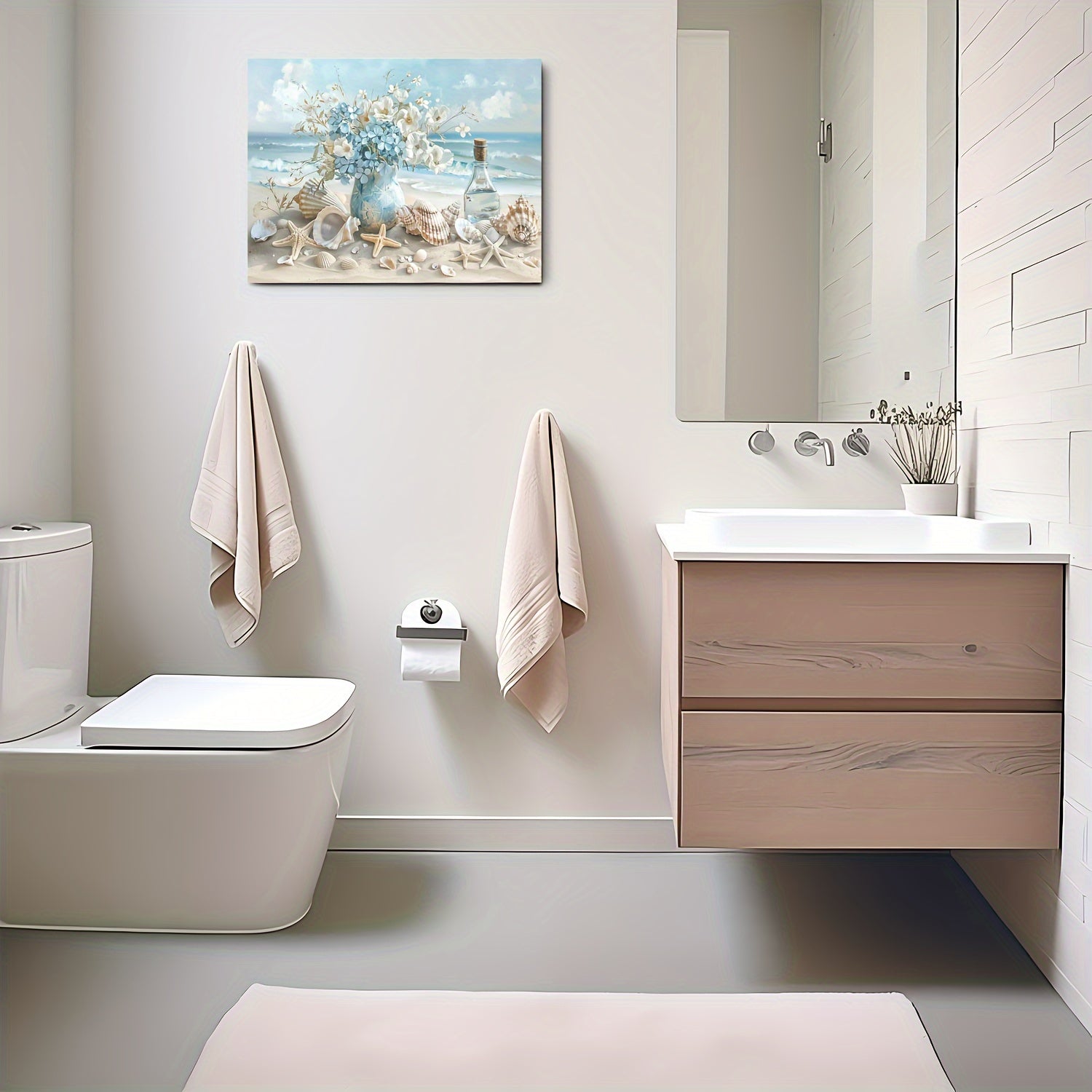 KTX-936659 Framed Blue Vase Floral Canvas Art with Wooden Frame for Home and Office Decor