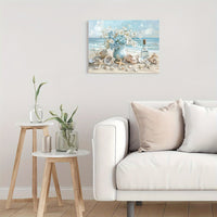 HKM-936659 Framed Blue Vase Floral Canvas Art with Wooden Frame for Home and Office Decor