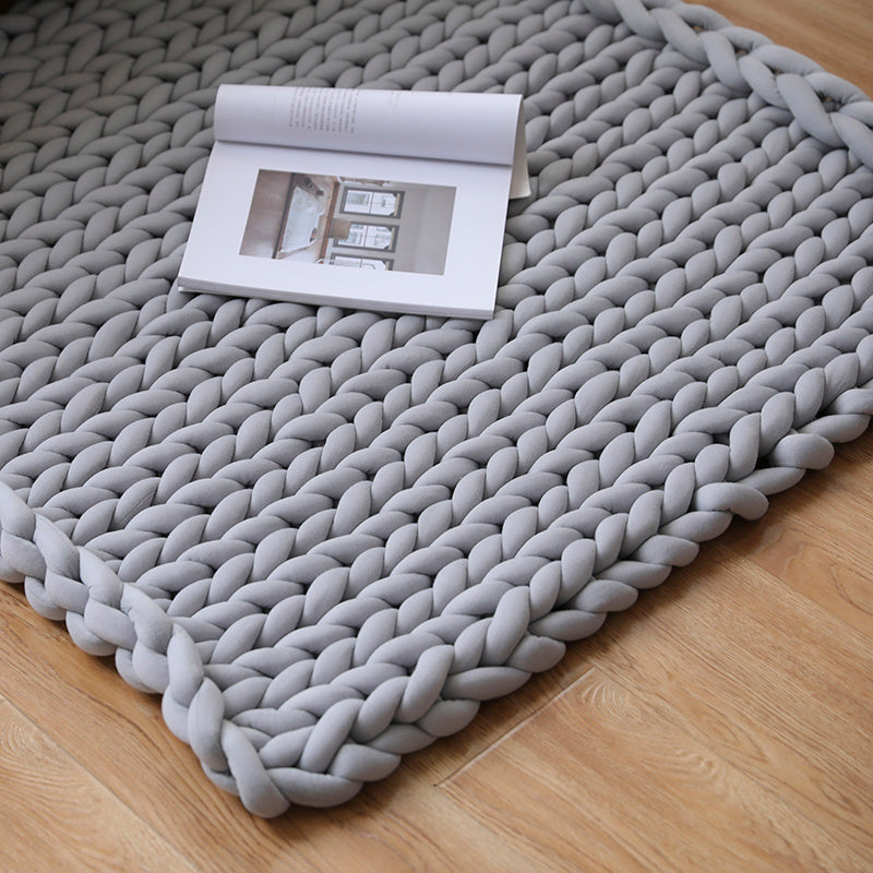 HKM-936723 Chunky Knit Blanket in Soft Cotton Tube Yarn - Pet Friendly, Versatile Throw and Floor Mat, Machine Washable