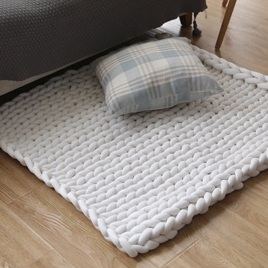 HKM-936723 Chunky Knit Blanket in Soft Cotton Tube Yarn - Pet Friendly, Versatile Throw and Floor Mat, Machine Washable