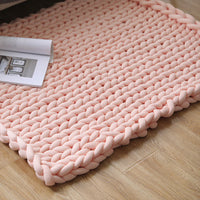 HKM-936723 Chunky Knit Blanket in Soft Cotton Tube Yarn - Pet Friendly, Versatile Throw and Floor Mat, Machine Washable