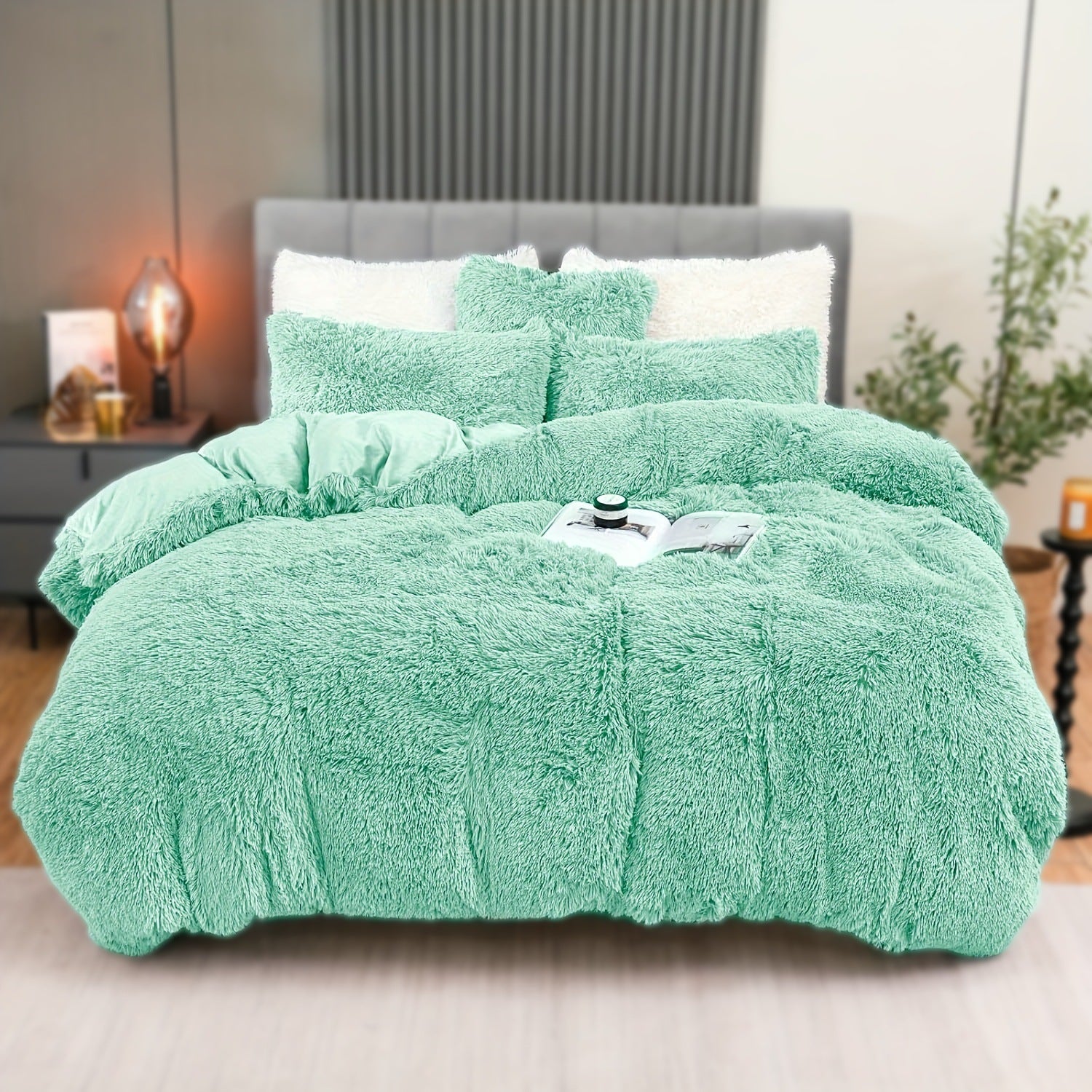 HKM-936723 Ultra Soft Velvet 4PC Duvet Cover Set in Solid Color – 100% Pure Cotton, Modern Design