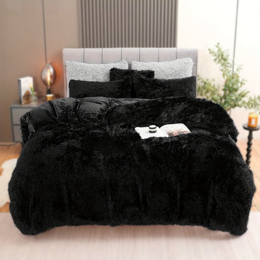 HKM-936723 Ultra Soft Velvet 4PC Duvet Cover Set in Solid Color – 100% Pure Cotton, Modern Design