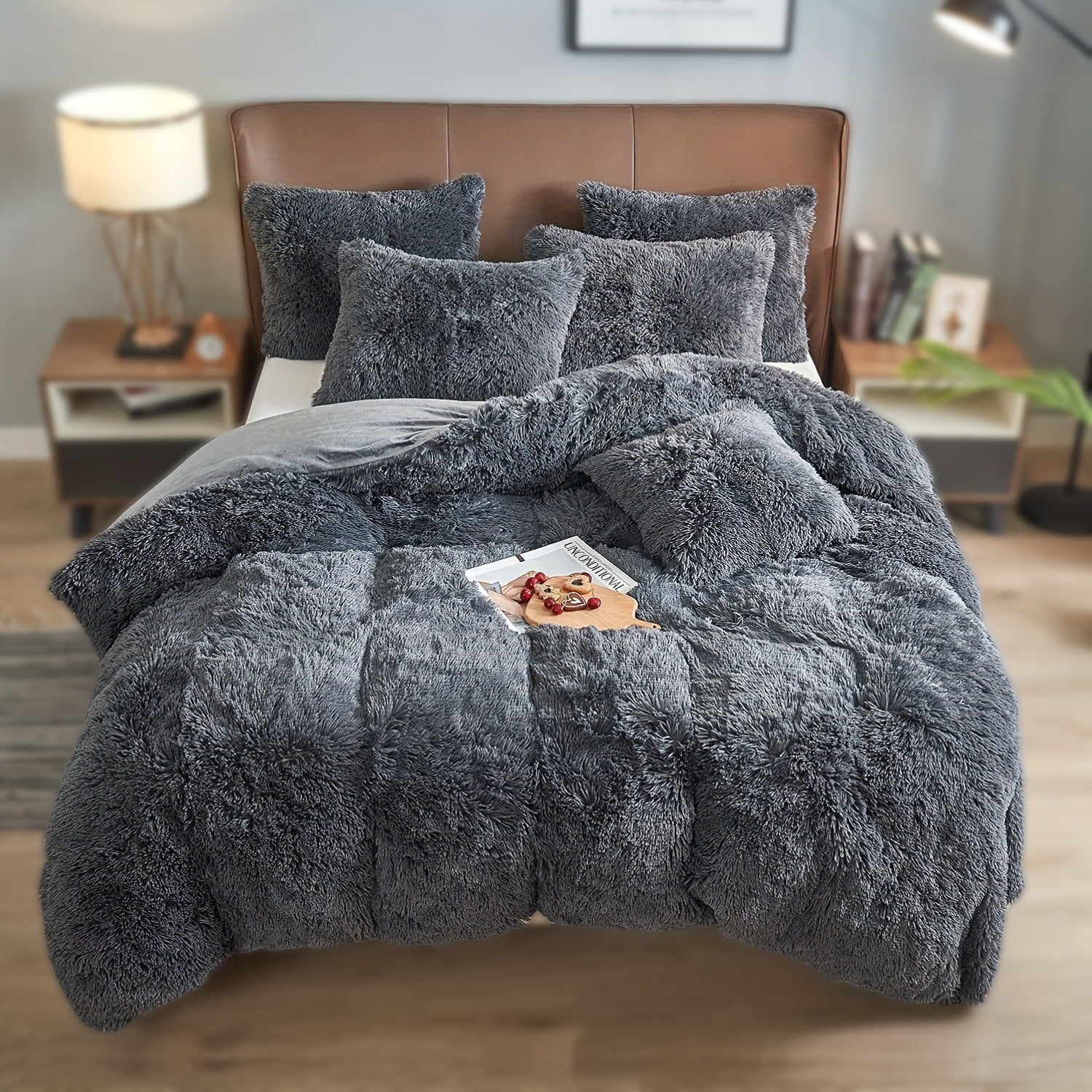 HKM-936723 Ultra Soft Velvet 4PC Duvet Cover Set in Solid Color – 100% Pure Cotton, Modern Design