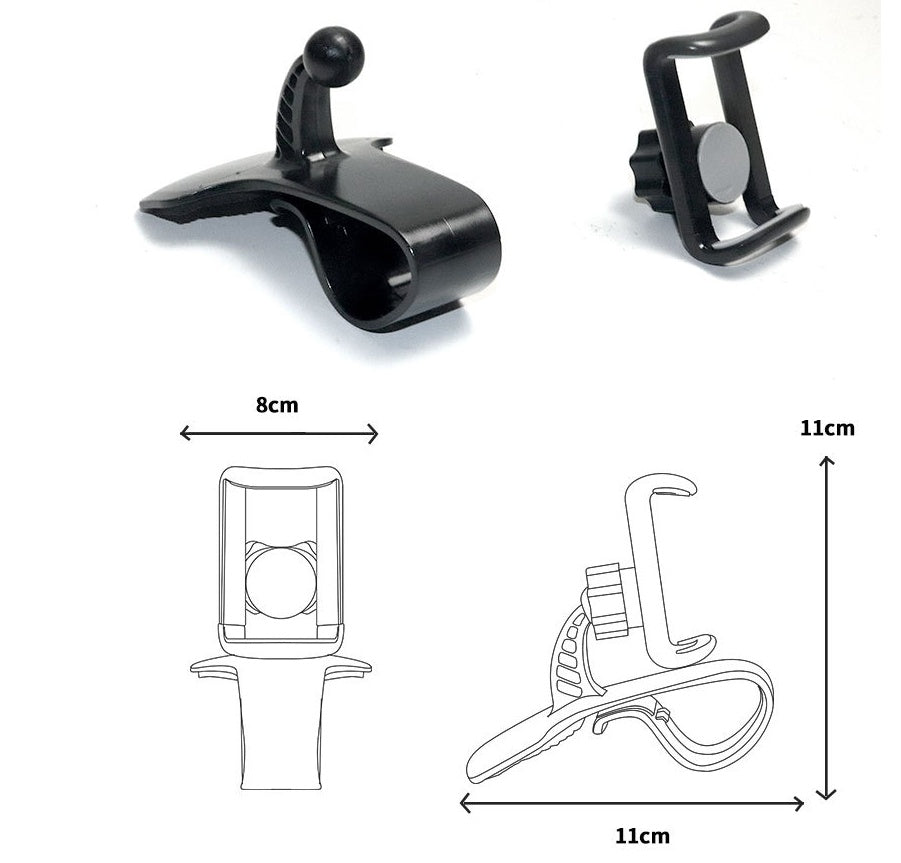 HKM-936787 360-Degree Adjustable Clip Phone Holder for Cars - Direct View Design, Stable ABS Construction