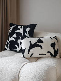 HKM-936787 Hand-Painted Black and White Embroidered Square Sofa Pillowcase - 30x50cm & 45x45cm Options