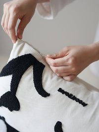 HKM-936787 Hand-Painted Black and White Embroidered Square Sofa Pillowcase - 30x50cm & 45x45cm Options