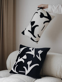 HKM-936787 Hand-Painted Black and White Embroidered Square Sofa Pillowcase - 30x50cm & 45x45cm Options