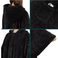 HKM-936979 Thickened Hooded Cloak Bathrobe for Home and Hotel Use in Pink, Dark Gray, or Black