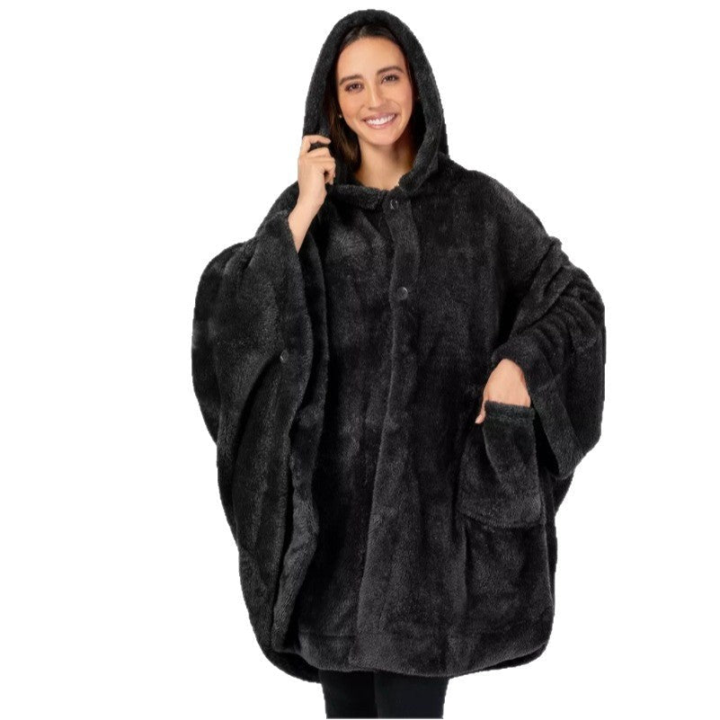 HKM-936979 Thickened Hooded Cloak Bathrobe for Home and Hotel Use in Pink, Dark Gray, or Black