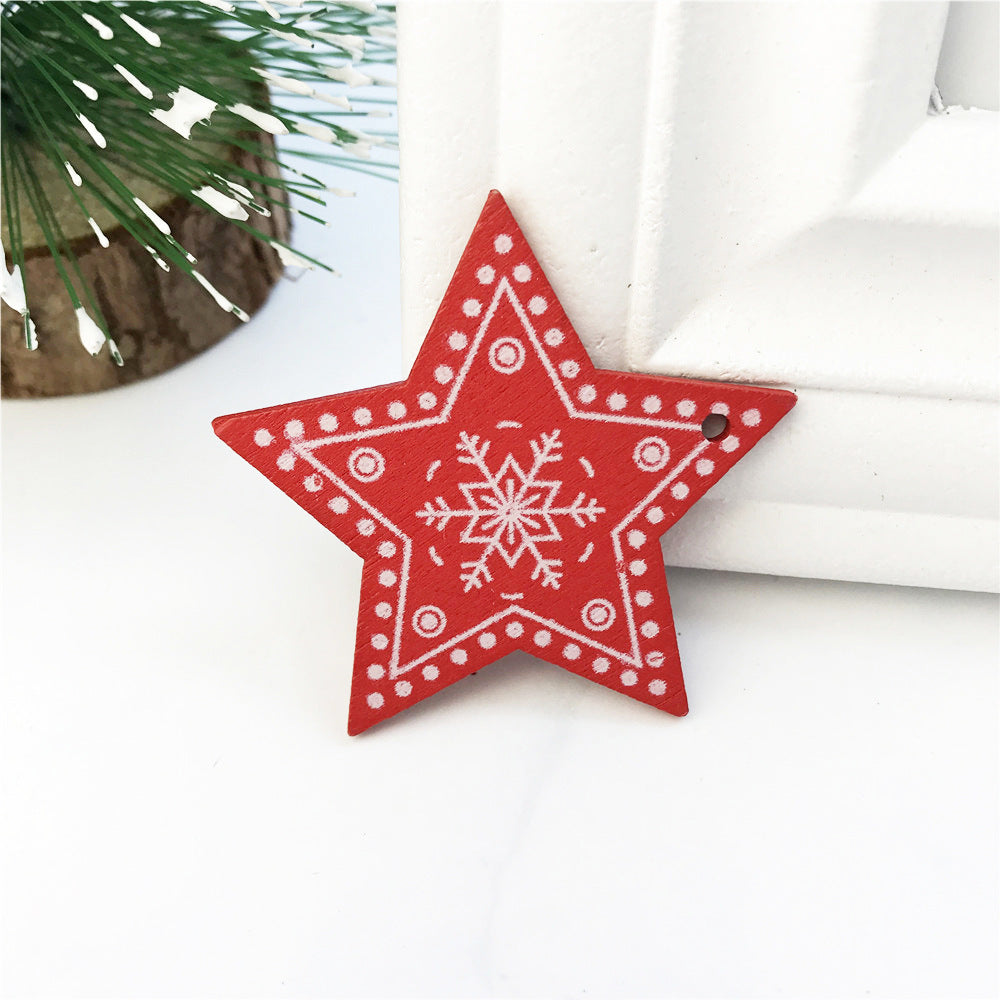 HKM-937171 Wooden Christmas Ornaments DIY Gift Pendants - 5cm Cute Cartoon Design