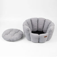 HKM-937363 Gray Plaid Pet Bed for All Seasons - Cotton Exterior, PP Cotton Lining, Non-Slip Oxford Fabric