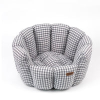 HKM-937363 Gray Plaid Pet Bed for All Seasons - Cotton Exterior, PP Cotton Lining, Non-Slip Oxford Fabric