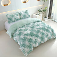 HKM-937555 Reversible Faux Rabbit Fur Duvet Cover Set with Camo & Gradient Boho Design, Includes Duvet Cover and 2 Pillowcases, Ultra-Soft and Hypoallergenic