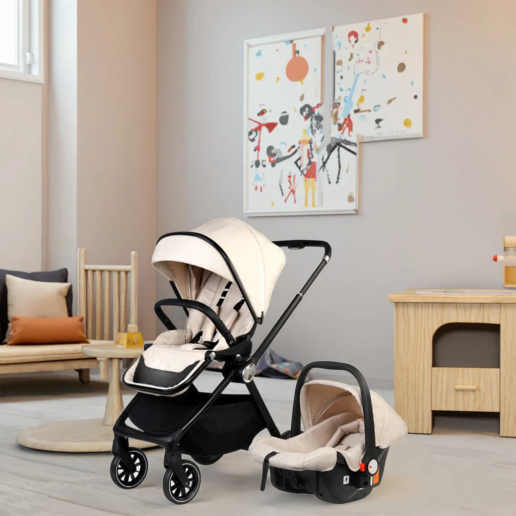 KTX-937747 Compact 2-in-1 Baby Pram with 360-Degree Functionality and Folding Design, Equipped with Five-Point Safety Belt