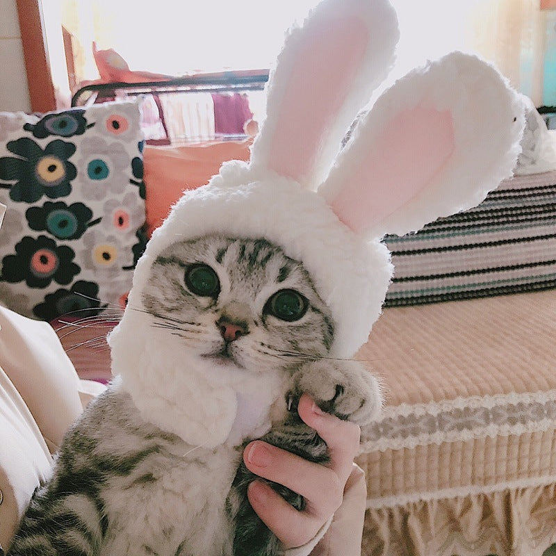 HKM-937875 Warm and Cute Cat Headgear with Ear Holes - Soft Crystal Fabric for Kittens and Cats